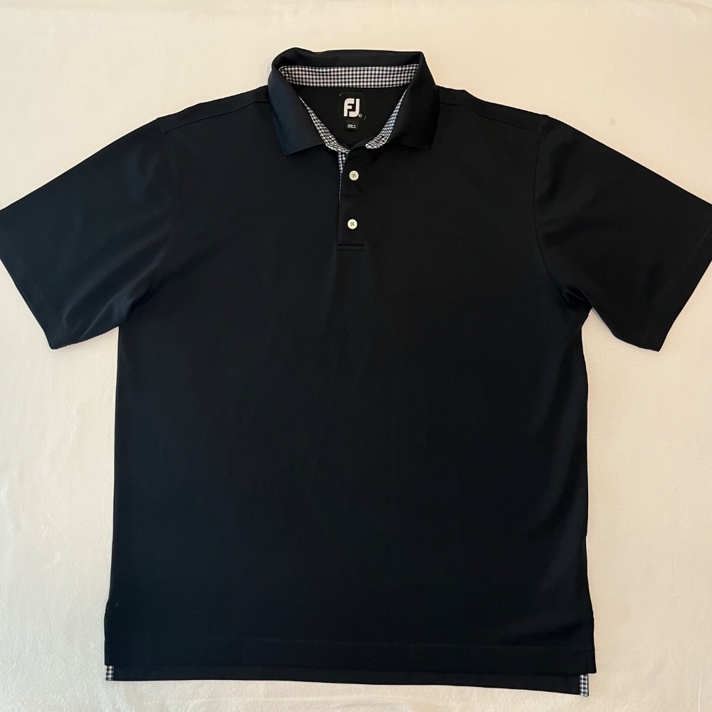 FootJoy Mens Black Golf Polo Short Sleeves Shirt Checkered Trim size Large